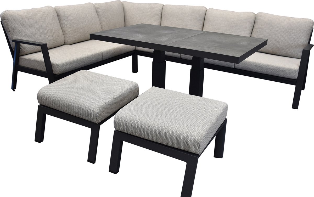Barolo hoek dining loungeset 6 delige aluminium verstelbare tafel antraciet
