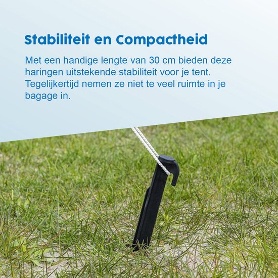 ProPlus Tentharing - 30 cm - Grondpennen - Lichtgewicht - Tentpennen - Tentverankering - voor Tenten - Geschikt voor Zachte en Middelharde Ondergronden - Nylon - 6 stuks - Zwart van ProPlus — afbeelding 4