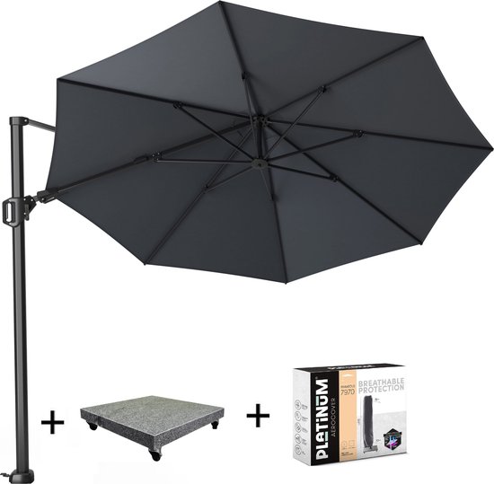 Challenger T2 zweefparasol 350 cm rond antraciet met 90KG voet en hoes