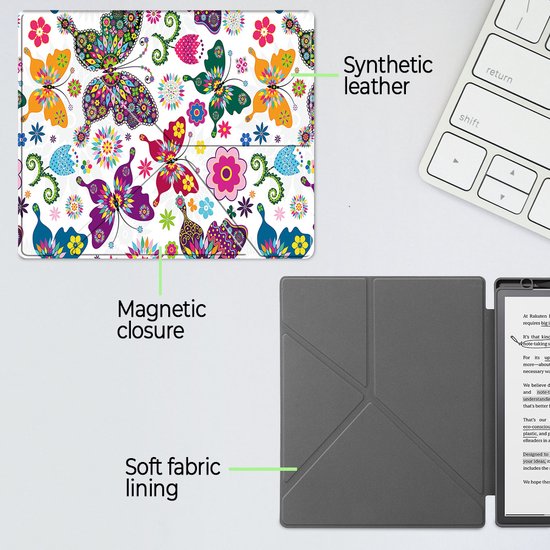 Lunso Geschikt voor Kobo Elipsa 2E hoes (10 inch) - Origami sleepcover - Vlinders — afbeelding 2