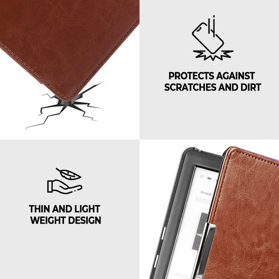 Lunso Geschikt voor Kobo Glo / Glo HD / Touch 2.0 hoes (6 inch) - sleepcover - Bruin — afbeelding 2