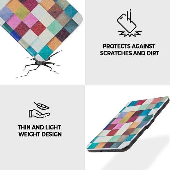 Lunso - Geschikt voor Kobo Clara HD hoes (6 inch) - sleep cover - Blokken van Merkloos — afbeelding 3