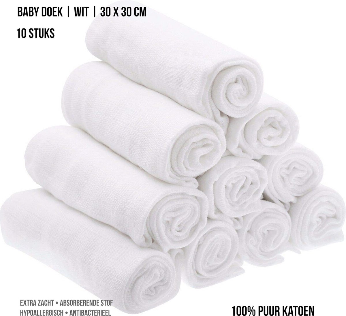 Goedkoopste Set van 10 Hydrofiele Spuugdoekjes (30x30 cm) in Zacht, 100 Katoen | Multicolor | Baby Jean