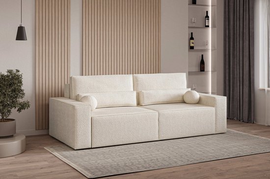 Canapé-lit, canapé avec fonction couchage et espace de rangement, canapé moderne, 3 places, Canapé-lit Denver mini - Crème (Anthology 20)