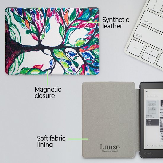Lunso Geschikt voor Kobo Aura H20 Edition 2 hoes (6.8 inch) - sleepcover - Kleurrijke Boom - (niet voor de Kobo Aura edition 2) van Lunso — afbeelding 2