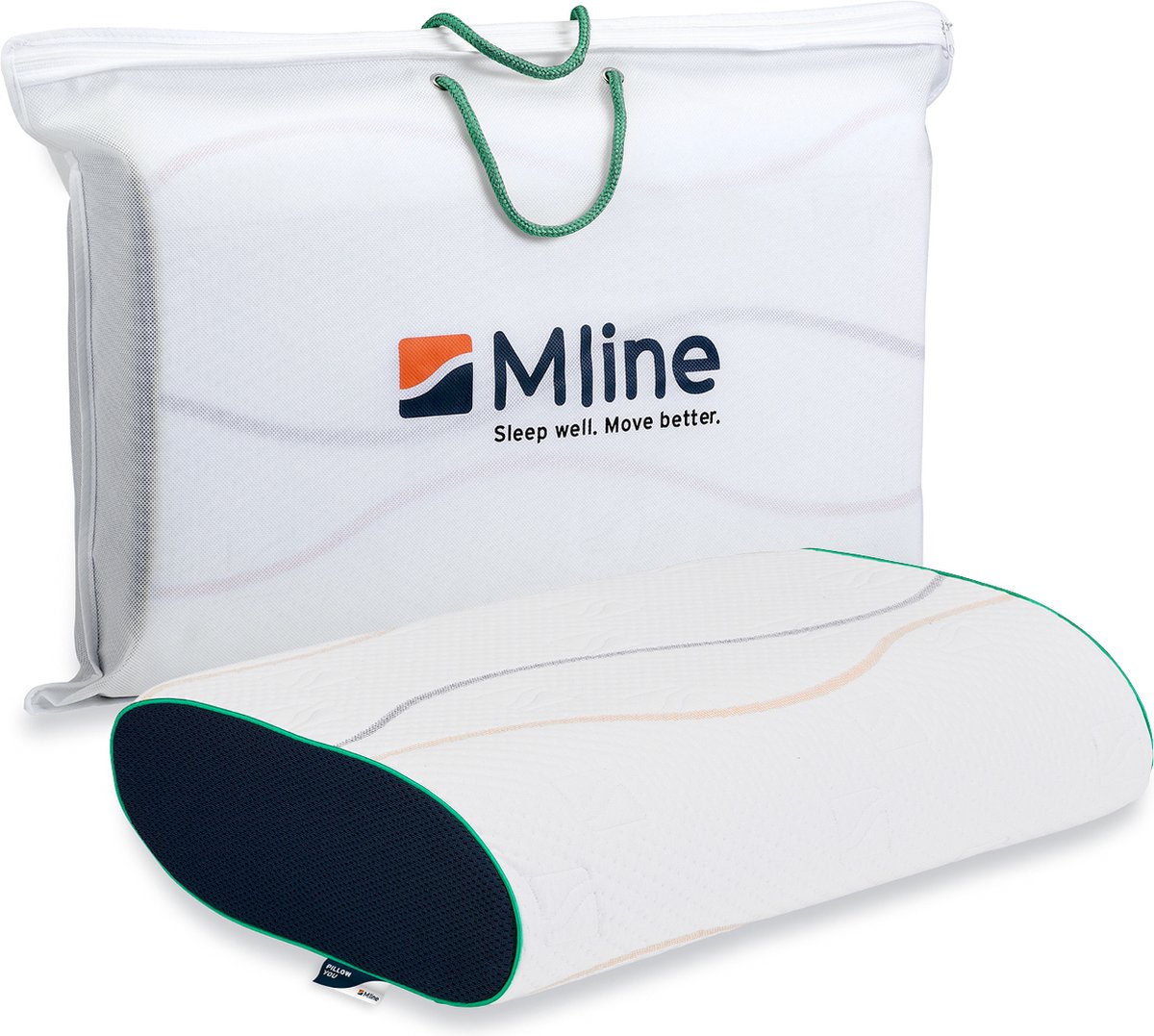 M line Pillow You ergonomisch hoofdkussen - soft/medium – anti-allergeen – tegen nek- en schouderklachten – 12 cm hoog – groen