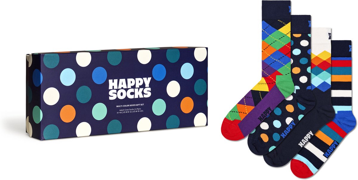 Happy Socks 4paar sokken - Heren & Dames - Maat 41-46 - Klassieke stippen & strepen
