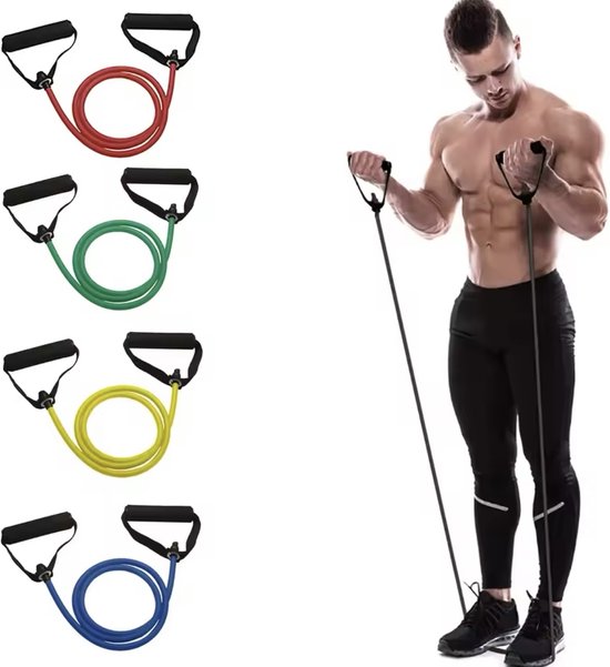 Weerstandsbanden met handvatten - 15 LB - Groen - Oefenbanden - Sportbanden - Sportelastiek - Trainingsbanden - Gymaccessoires - Fit het nieuwe jaar in - C1.1