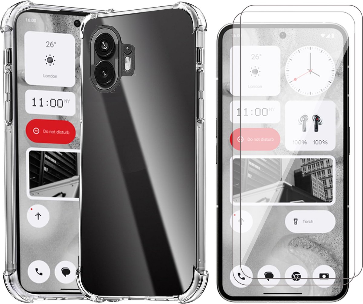 Hoesje geschikt voor Nothing Phone 2 - 2x Screenprotector Glas - Shockproof Transparant