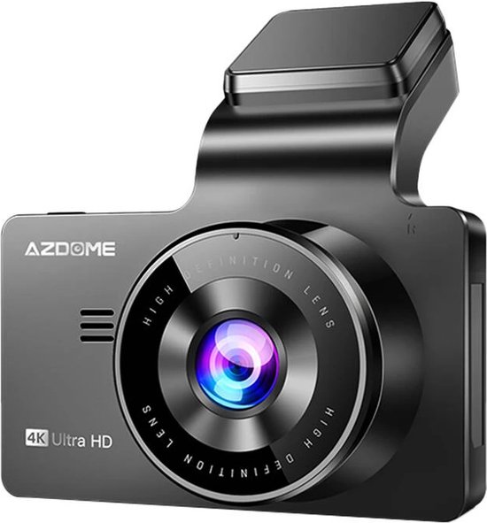 Zwarte AZDome dashcam met 4K Ultra HD lens en 3 inch scherm.