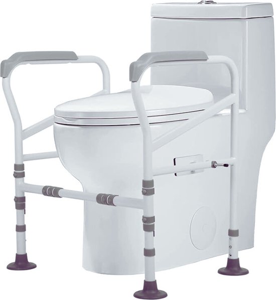 Toiletstoel Commode met gevoerde zitting en armleuningen, in hoogte verstelbaar op 7