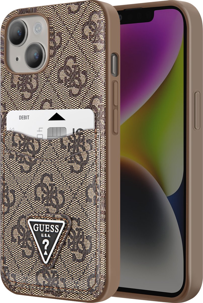 GUESS, Geschikt voor Apple iPhone 14 PU 4G-kaartetui, Bruin