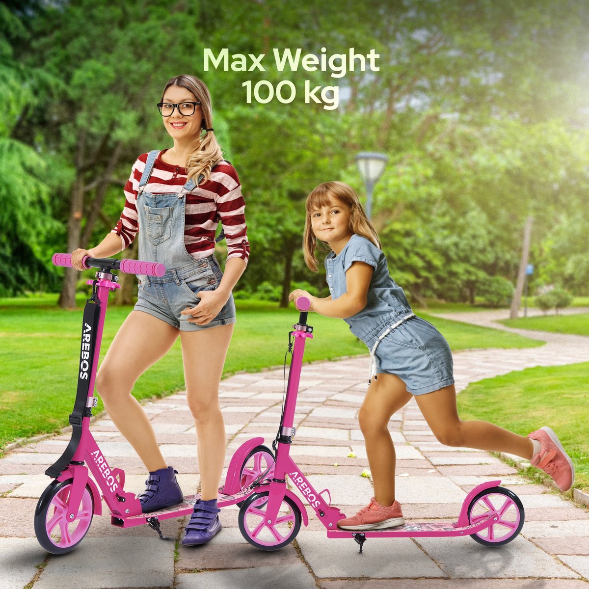 AREBOS kick scooter roze - opvouwbaar, 100kg belastbaar thumbnail 8