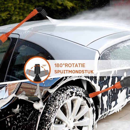 Luxe Hogedrukreiniger - Auto - Hogedrukspuit - Terrasreiniger - Met Accu - Draadloos - Draagbare Hogedrukreiniger - Inclusief Accessoires - Oranje van Nimideen — afbeelding 5