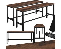 tectake® Banken voor eettafel - Set van 2 houten keukenbanken - 108x32,5x50,5 cm - Industrieel design - Voor eetkamer, keuken, woonkamer - Zwart metalen frame - Donkerbruin