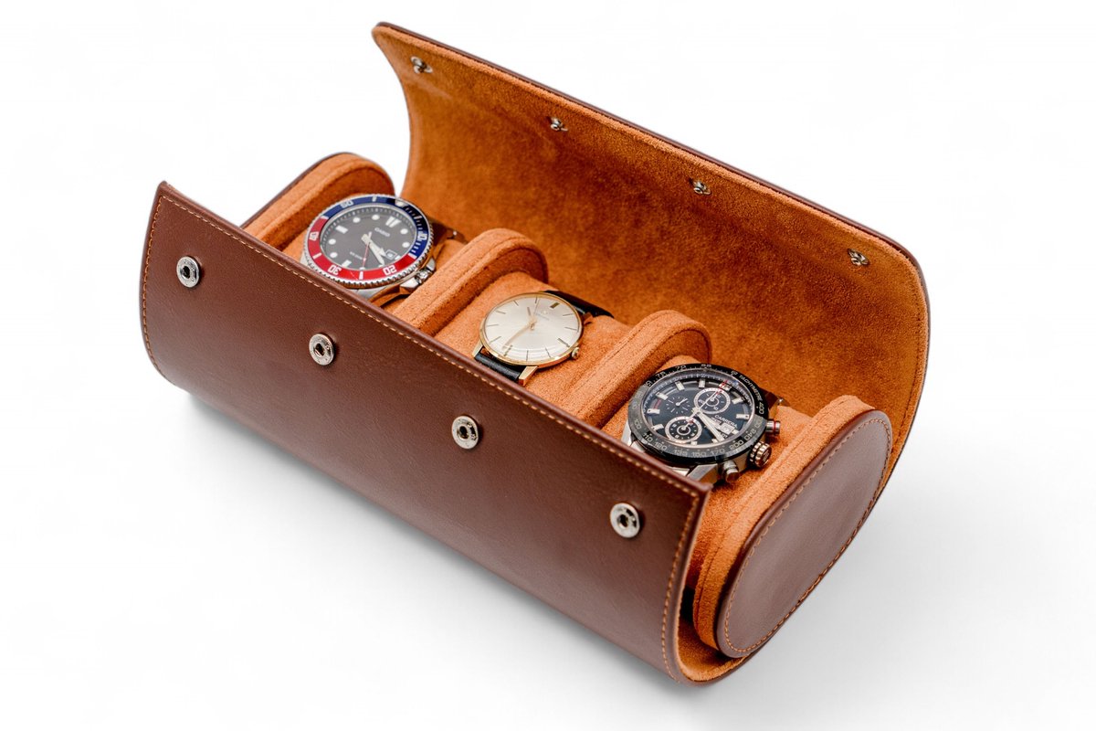 Watch Mates - Horloge Etui | 3 horloges | Leer | Bruin