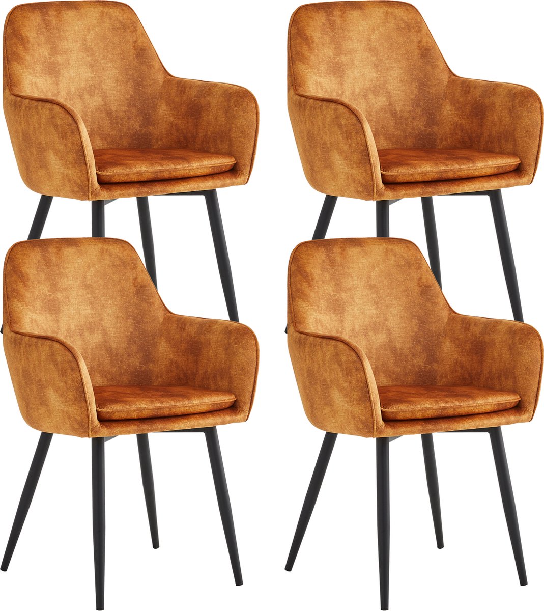 Colenis® - Levan eetkamerstoel - Set Van 4 - Okergeel - Adoré Velvet - Industrieel - Met armleuning