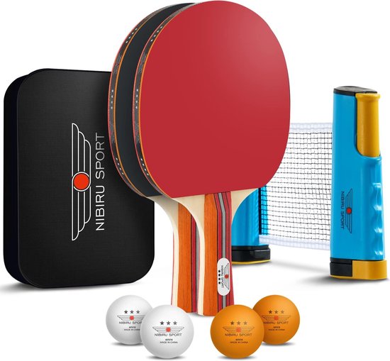 Foto: Nibiru sport tafeltennis set met 2 houten batjes 4 pingpongballen en 1 tafeltennis net inclusief opbergtas ping pong set voor binnen en buiten draagbare pingpong set 3 sterren ballen tafeltennisnet uitschuifbaar