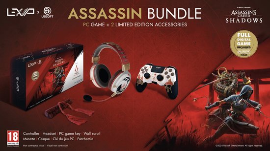 LEXIP Assassin’s Creed Shadows “ASSASSIN” Bundel – Draadloze gaming headset en draadloze controller inclusief volledige PC versie game – Exclusief design i.s.m. UBISOFT – Multicolor