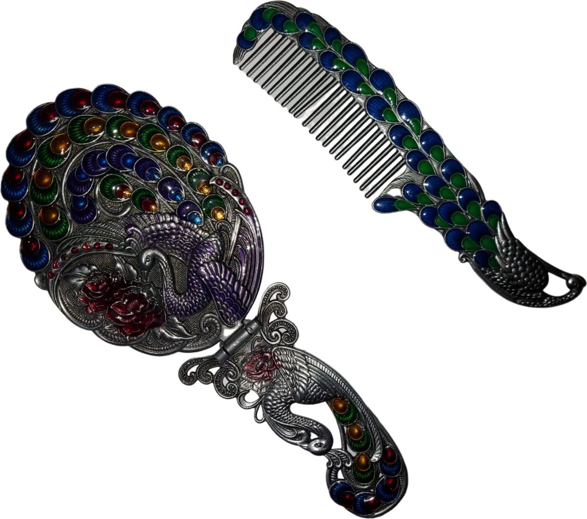 Goedkoopste Vintage spiegel en kam set - antiek - inklapbaar - handspiegel - haaraccessiores - handgemaakt - spiegelset - make-upspiegel - barok - biedermeier - toiletspullen