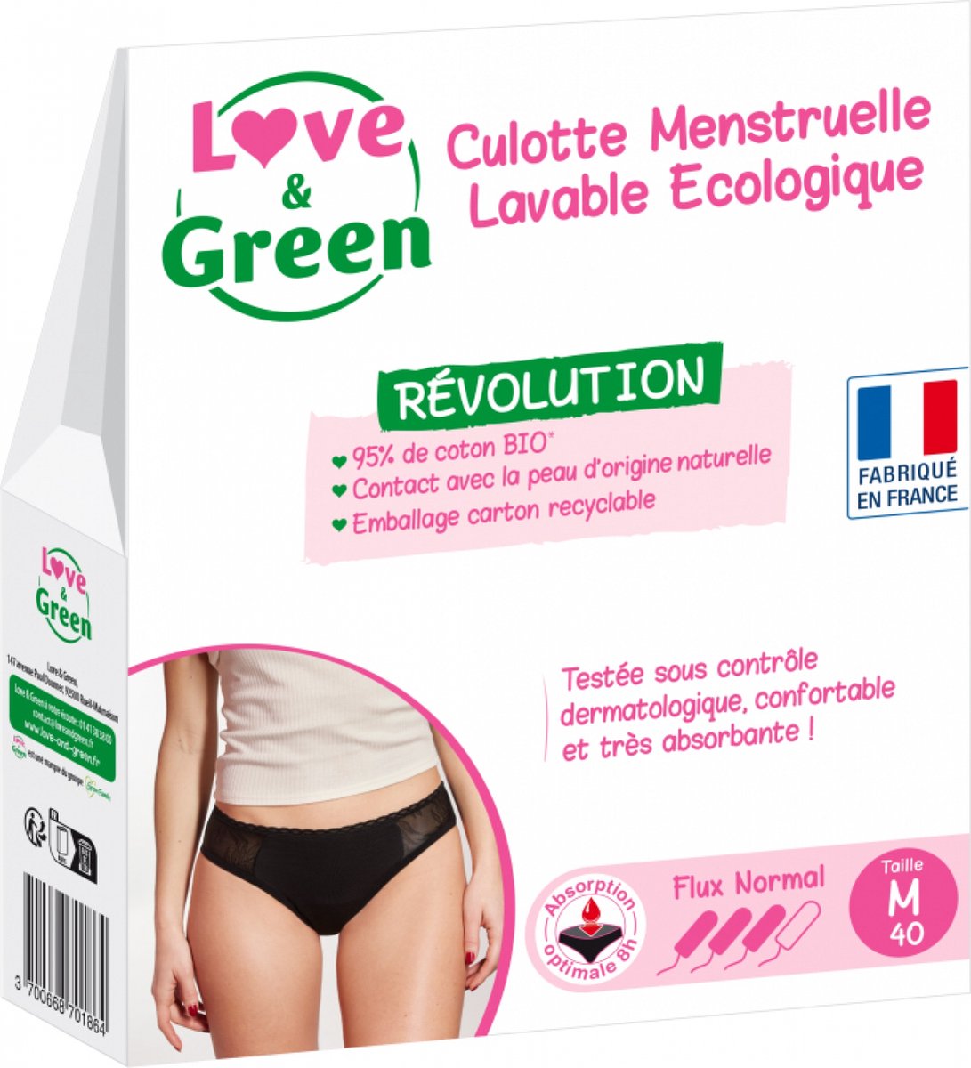 Goedkoopste Love & Green Wasbaar Menstruatieslipje Zwart Normale Doorstroming (Maat M - 40