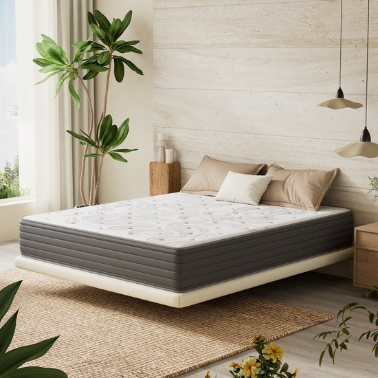 HOMAVO Matras 90x200 cm - 22 cm - Pocketveringmatras - Koudschuim & Groene thee schuim - OEKO-certificering - Esdoornblad Jacquardpatroon - Voor thuis en hotel