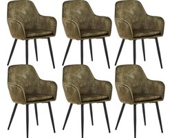 Colenis® - Levan eetkamerstoel - Set Van 6 - Groen - Adoré Velvet - Industrieel - Met armleuning