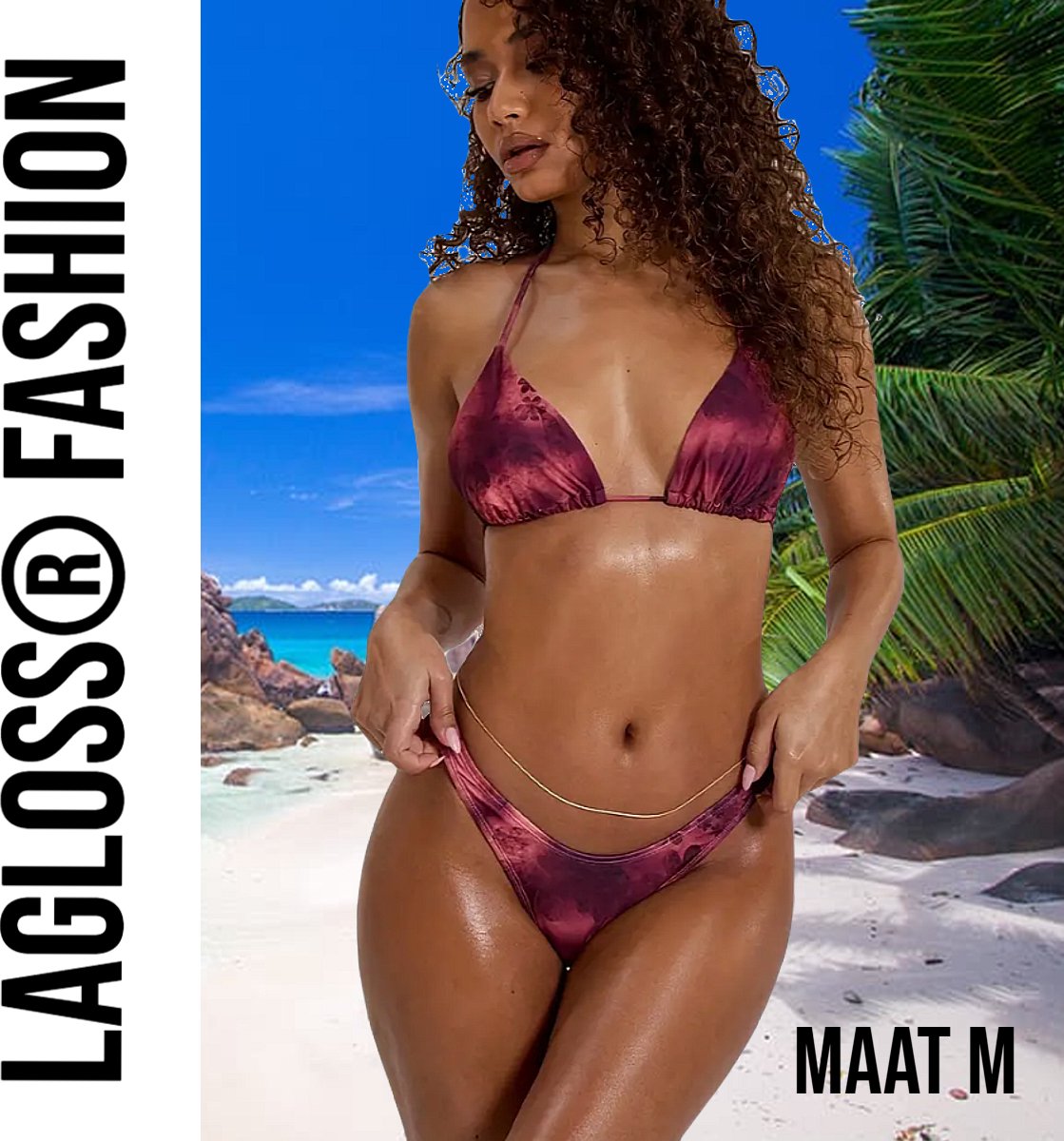 LaGloss® Bikini Bordeaux Rood Tie Dye Set - Strand/Beach Swimsuit - Zomer Badmode - Maat M %%