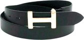 Zwarte Leren Riem Gouden H Gesp - Trendy Dames Riemen Leer - Maat 85 - Breed 2 CM - Elegant - Zwart