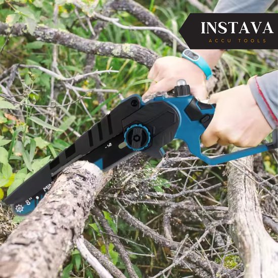 Instava Mini Kettingzaag Incl. 2x Accu - Geschikt Voor Makita 18v Accu - Incl. Opbergkoffer en Accessoires - Elektrische Takkenzaag - Snoeizaag - Houtzaag - Handkettingzaag - Boomzaag - Zaagmachine - Heggenschaar van Instava — afbeelding 3