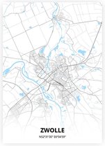Zwolle plattegrond - A2 poster - Zwart blauwe stijl