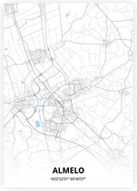 Almelo plattegrond - A4 poster - Zwart blauwe stijl