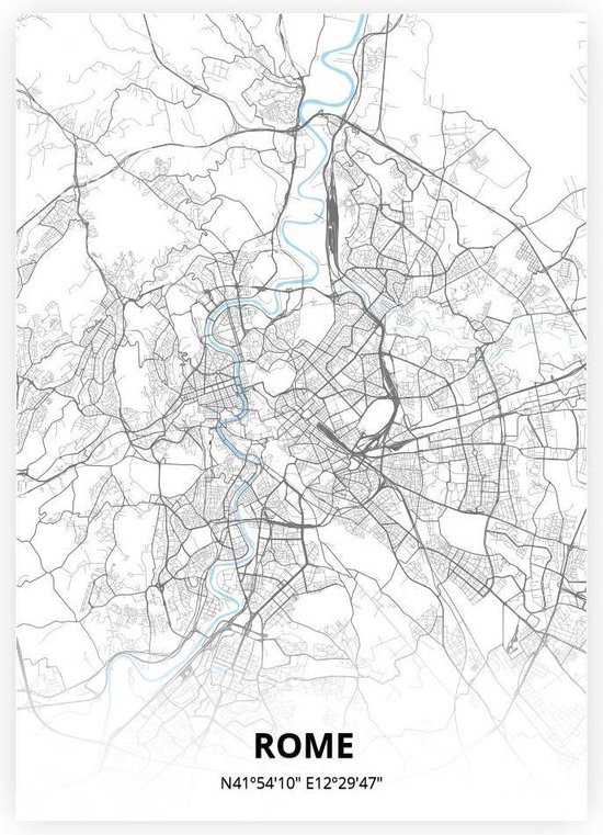 Rome plattegrond - A2 poster - Zwart blauwe stijl