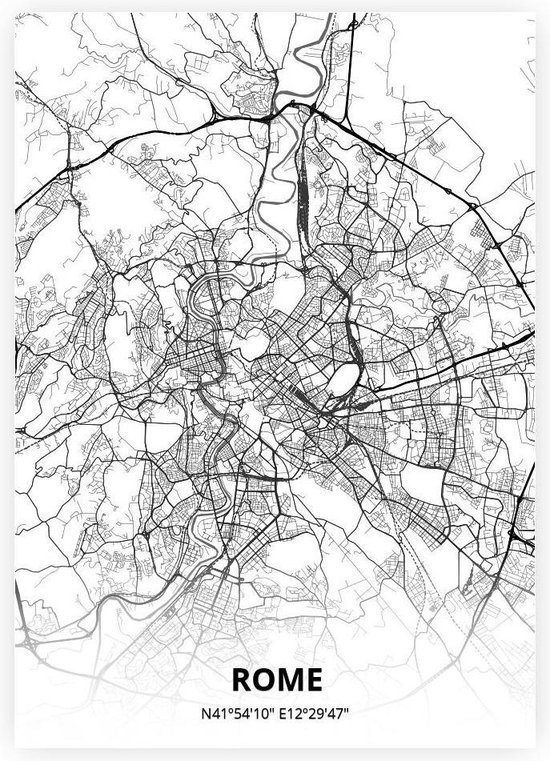 Rome plattegrond - A3 poster - Zwart witte stijl