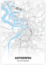 Antwerpen plattegrond - A2 poster - Zwart blauwe stijl