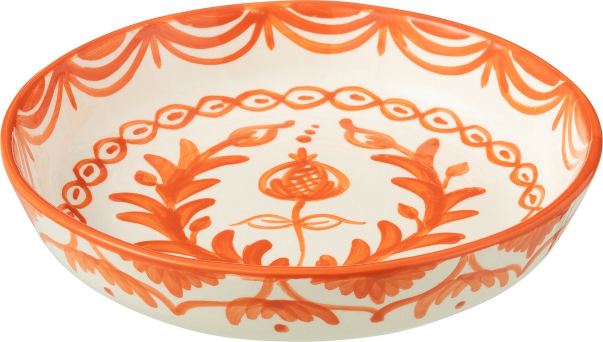 J-Line schaal Granada Low - keramiek - wit/oranje - large - Ø 25 cm