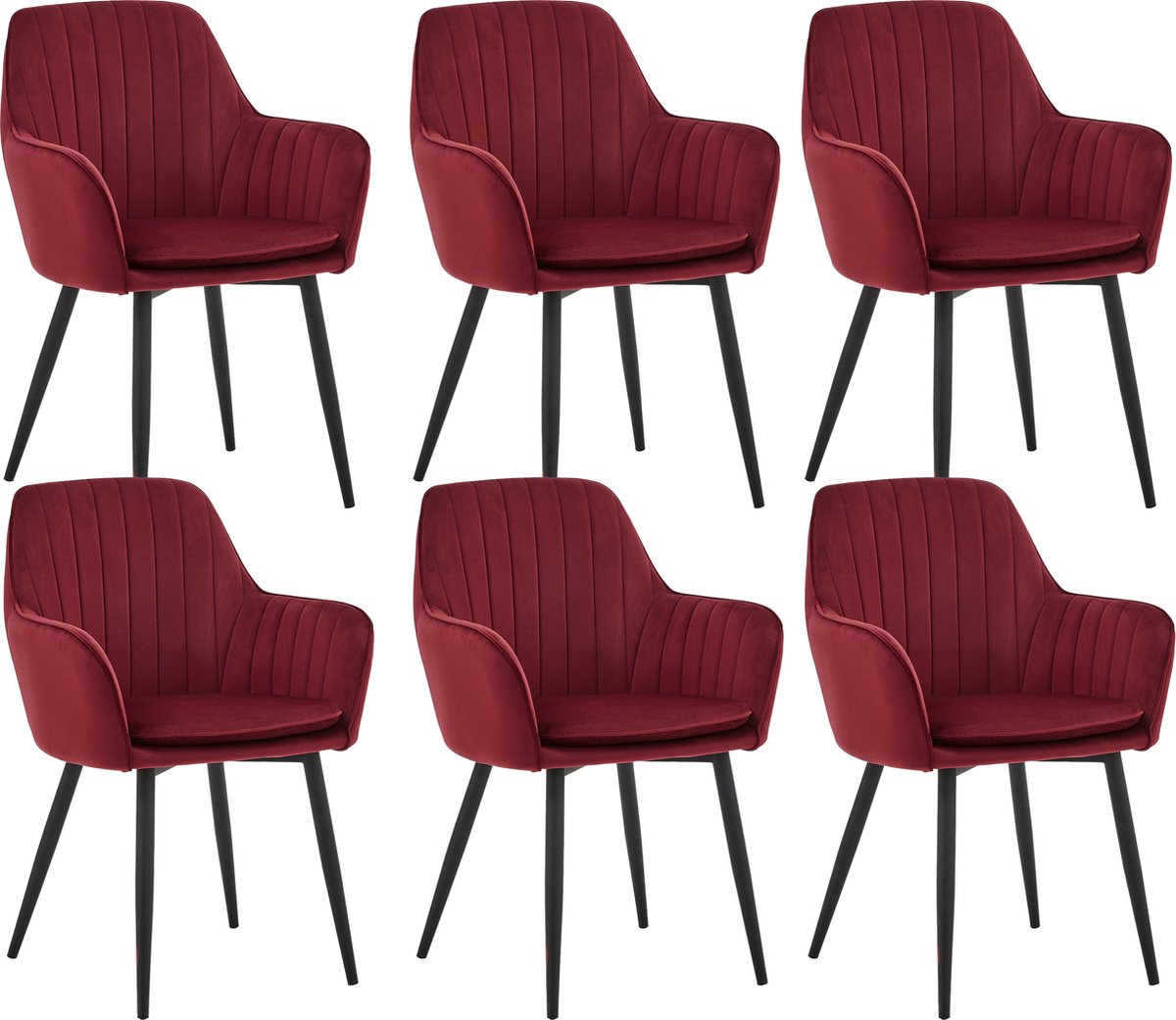 Colenis® - Lavinia Eetkamerstoel - Set Van 6 - Bordeaux - Velvet - Industrieel - Met armleuning
