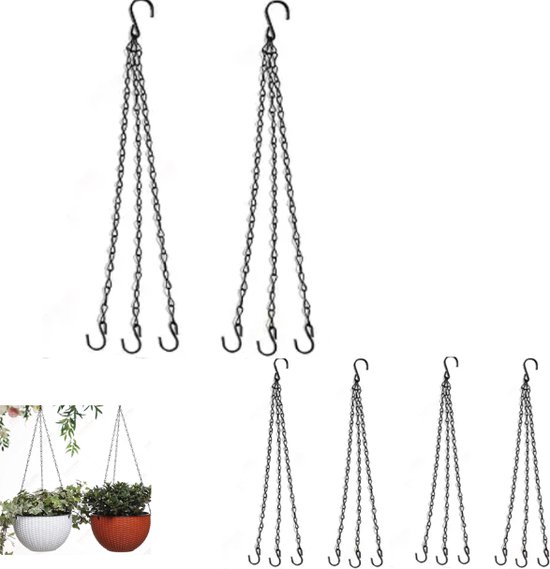 6 Stuks - Hangpot - Plantenhangers - Ophangketting - Hangpot - Plantenpothanger - zwart - 41cm - Verticale Tuin Bloempothouder Planthanger - Metaal