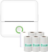 Mini Printer Voor Mobiel - Thermische Printer - 1x Thermische papier + 5x Sticker rollen - X6 - Wit