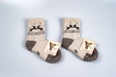 Mongolian Made - Wollen sokken - 100% Schapenwol - Bundel van 2 paar - Maat 18-29 - Bruin/Taupe/Creme - Kindersokken - Zelfreinigend