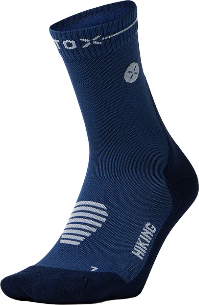 STOX Energy Socks Wandelsokken Heren - Dryarn® Enkelsokken - Blauw / Lichtgrijs - Compressie Sokken Wandelen - Naadloos - Outdoor - Hiking - Maat: 40-44