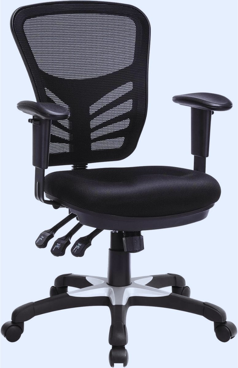 BOG Obn52Bk Ergonomische Bureaustoel Met Verstelbare Rugleuning En Armleuningen - Lendensteun En Draaimechanisme – Comfortabel Gaasmateriaal En 3 Instelhendels Multicolored