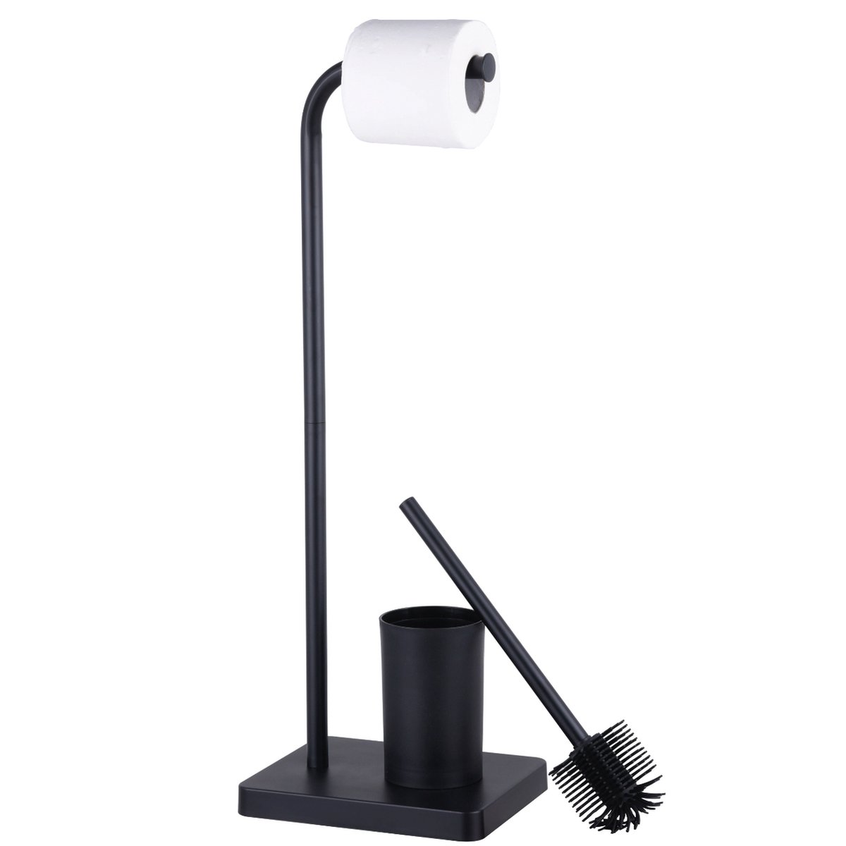 Toiletbutler mat zwart - Toiletborstel met houder, Toiletrolhouder staand en Reserverolhouder