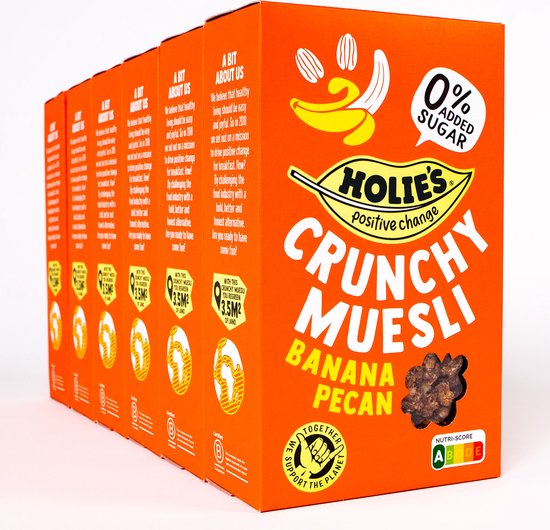 Foto: Holie s crunchy muesli banana pecan 6x 400gr ontbijtgranen suikervrij gezond vegan