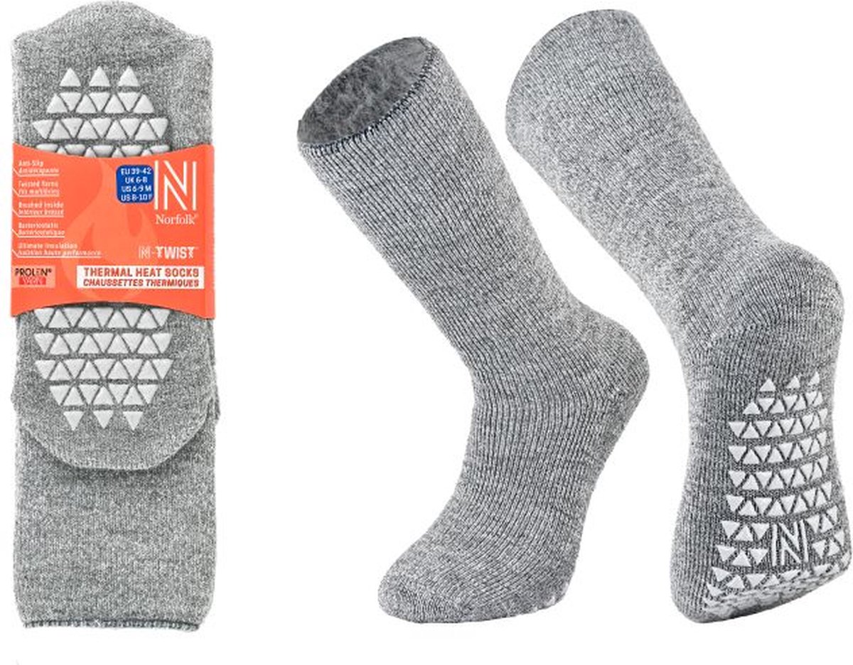 Norfolk Warme Antislip Huissokken - Fluffy sokken - Warme Pluche - Dikke Slofsokken - Winterhuissokken - Maat 39-42 - Grijs - Mercury
