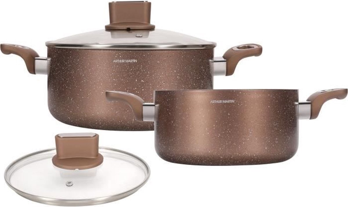 Pottenset - ARTHUR MARTIN - AM9820 - 20-24 cm met glazen deksel - Aluminium - Alle warmtebronnen inclusief inductie