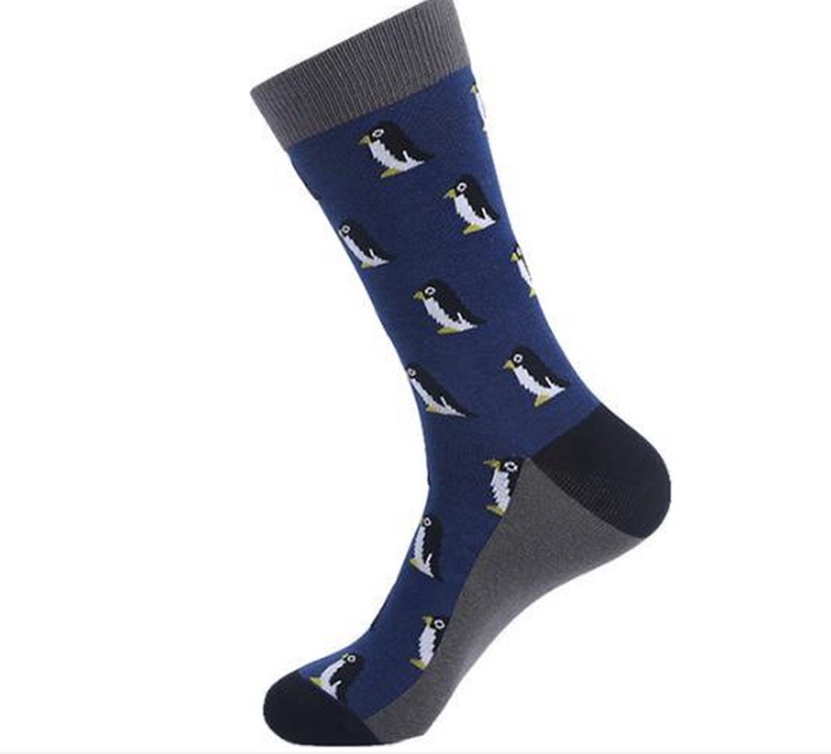 Sokken heren - mannen - blauw - grijs - leuke print pinguin - 40 - 45 - cadeau voor hem - geschenk man - gift