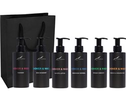 Shower & Wash Set - Fresh Ginger + Hamam + Hammam Herbal + Sweet Orange & Cedarwood + White Lotus en Zen Moment - Claudius Cosmetics - bodycare - met luxe gift tas - set van 6 stuks - Cadeau - giftset voor hem en haar