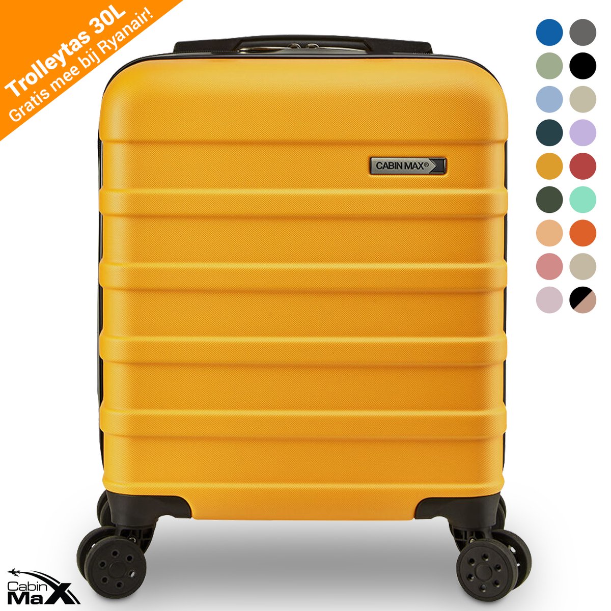 CabinMax Koffer - Handbagage Koffer 30L - Harde Reiskoffer met Wielen - 45x36x20cm - Geel