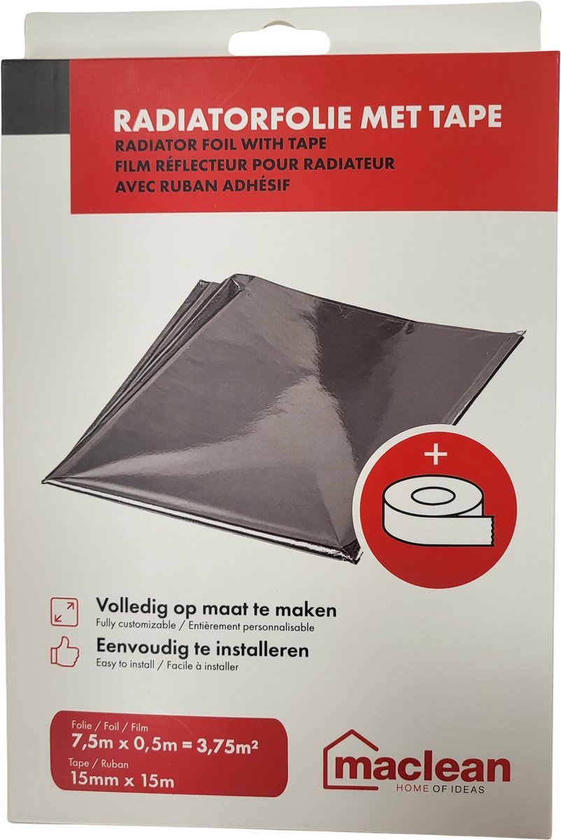 Maclean Radiatorfolie 750cm x 50cm - Incusief 15m Warmtebestendig Dubbelzijdig Tape - Tot 80% Besparing